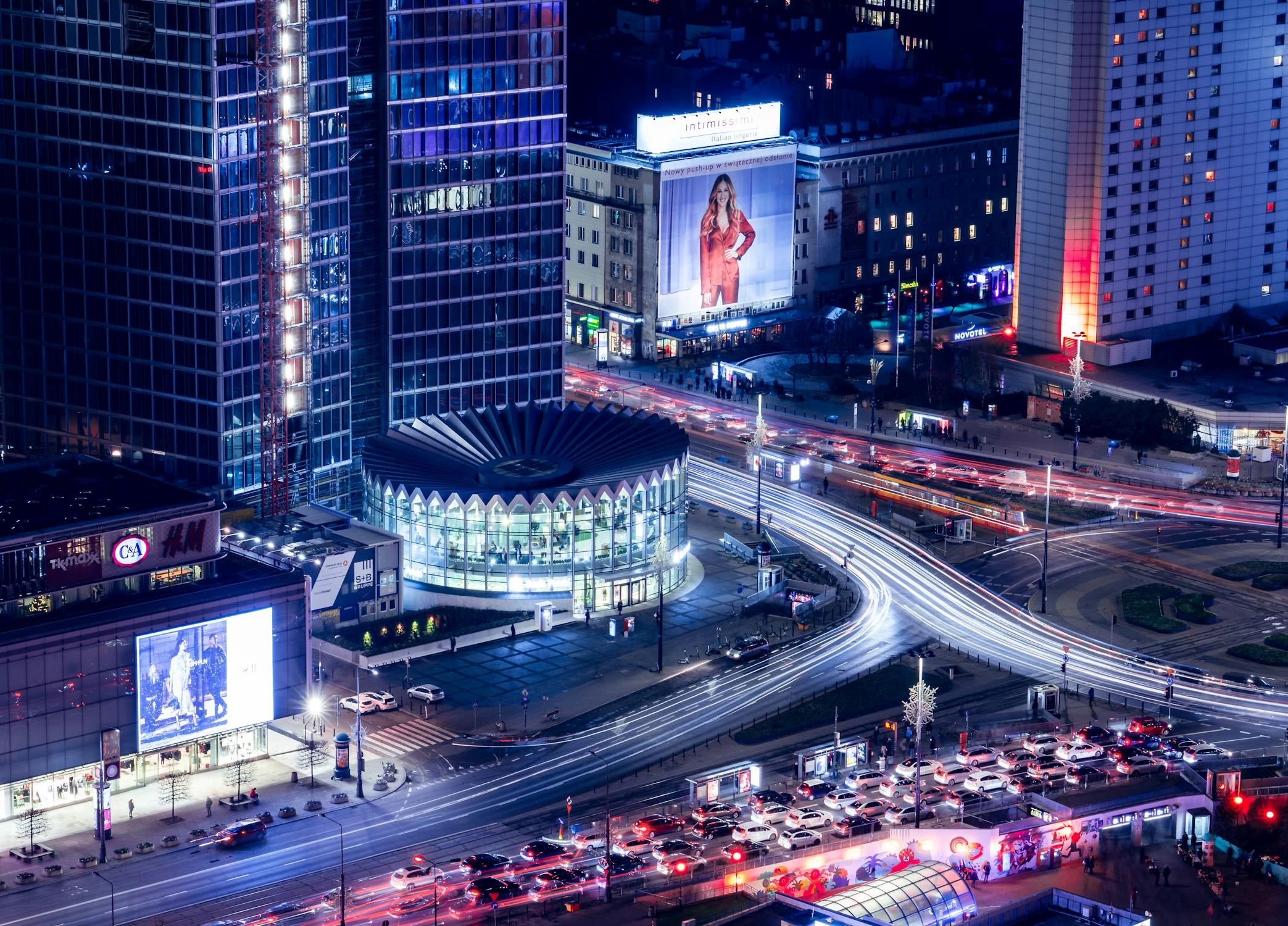 Warsaw skyline at night